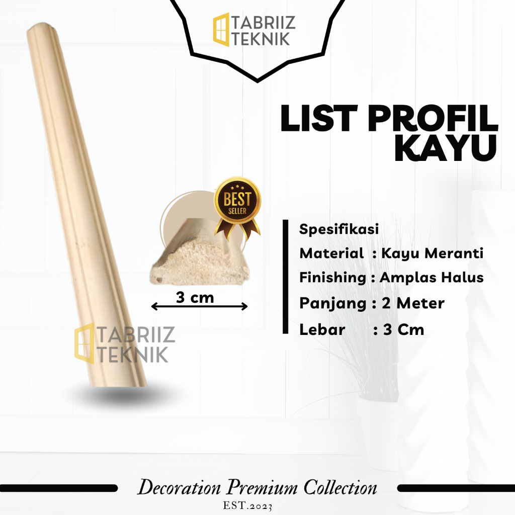 List Kayu Profil Panjang 2 Meter Lebar 3cm  Dekorasi Wall Moulding Dinding Ruang Tamu Rumah Minimali