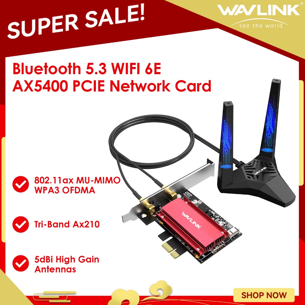 Wavlink WiFi 6E PCIe Network Card, Tri-Band AX210 Wireless Adapter for Windows 10/11
