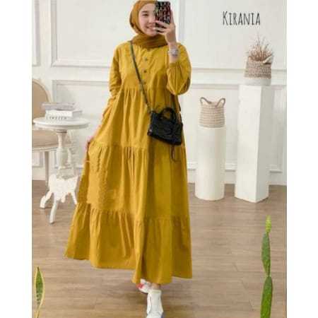 Gamis Rayon Susun Midi Dress Premium - Dress Rayon Polos Kancing Depan