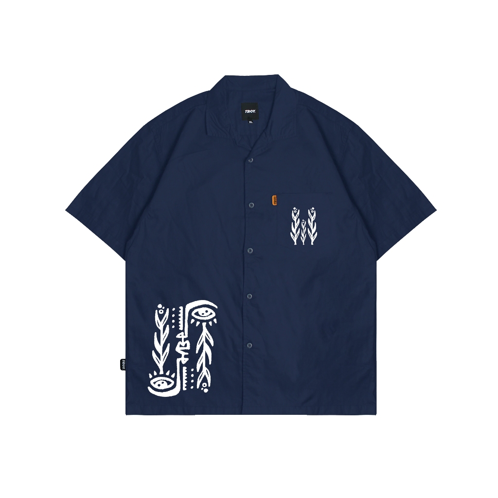 Troy Company Short Shirt Navy Plant Fossils - Kemeja Lengan Pendek Pria Biru Navy KMJ 2949