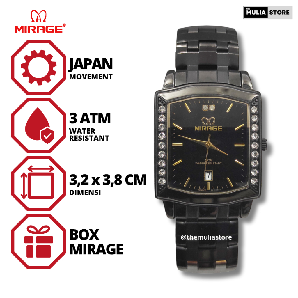 MIRAGE Jam Tangan Pria Mirage Original 7442 BSP M Tanggal Analog