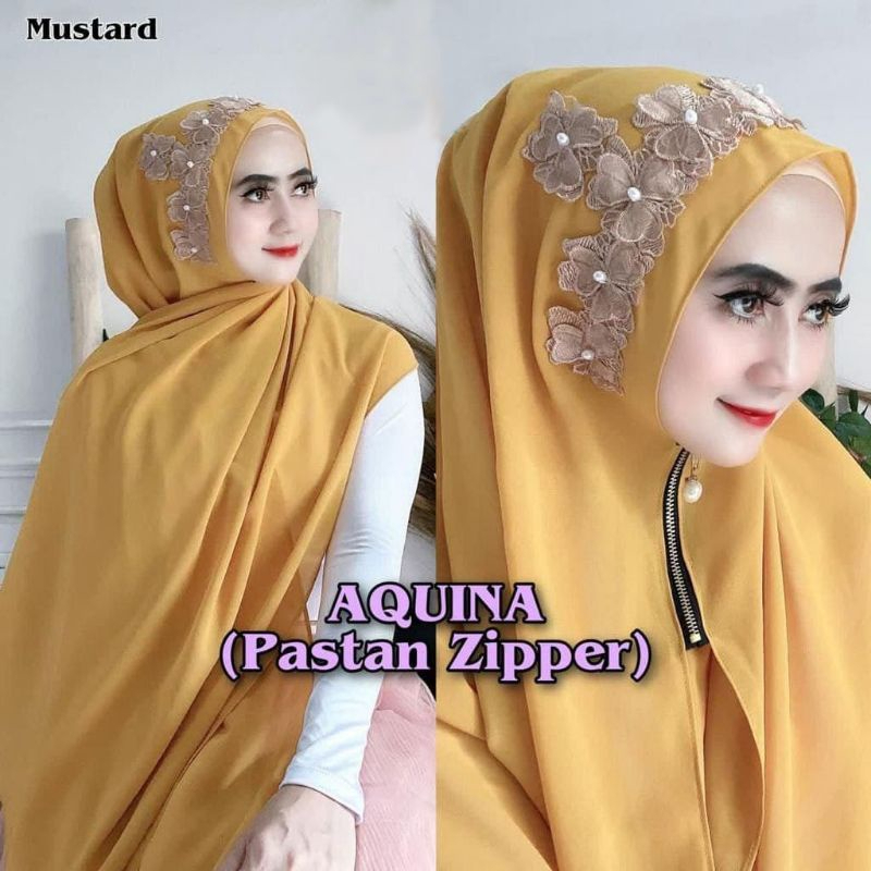Pashmina Resleting Zipper Instan Hijab Pashmina Zipper Renda Bunga Premium Jilbab Pashmina Sleting