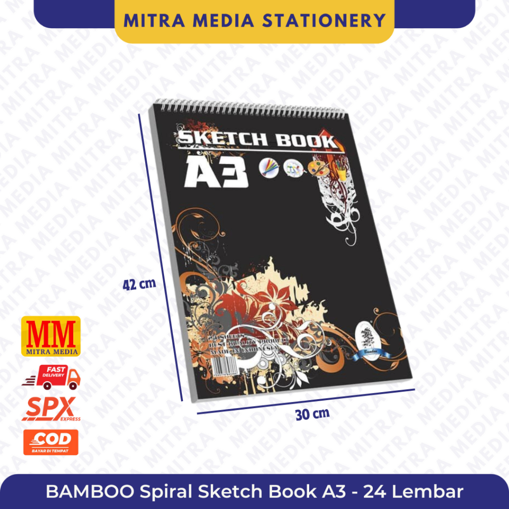 

Bamboo Sketch Book Spiral Ring / Buku Gambar Sketsa A3 - 24 Lembar