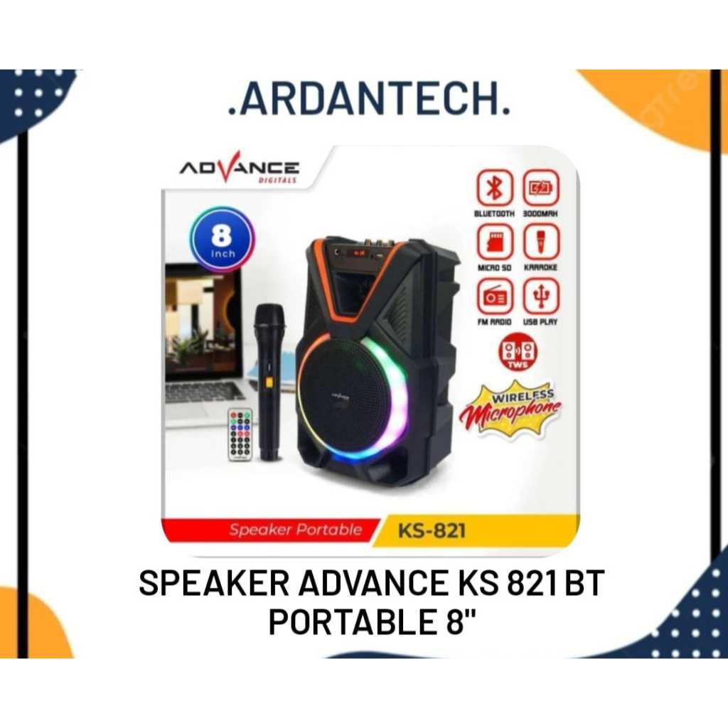 Speaker Advance KS 821 Bluetooth 8'' / Speaker Portable Advance+Mic