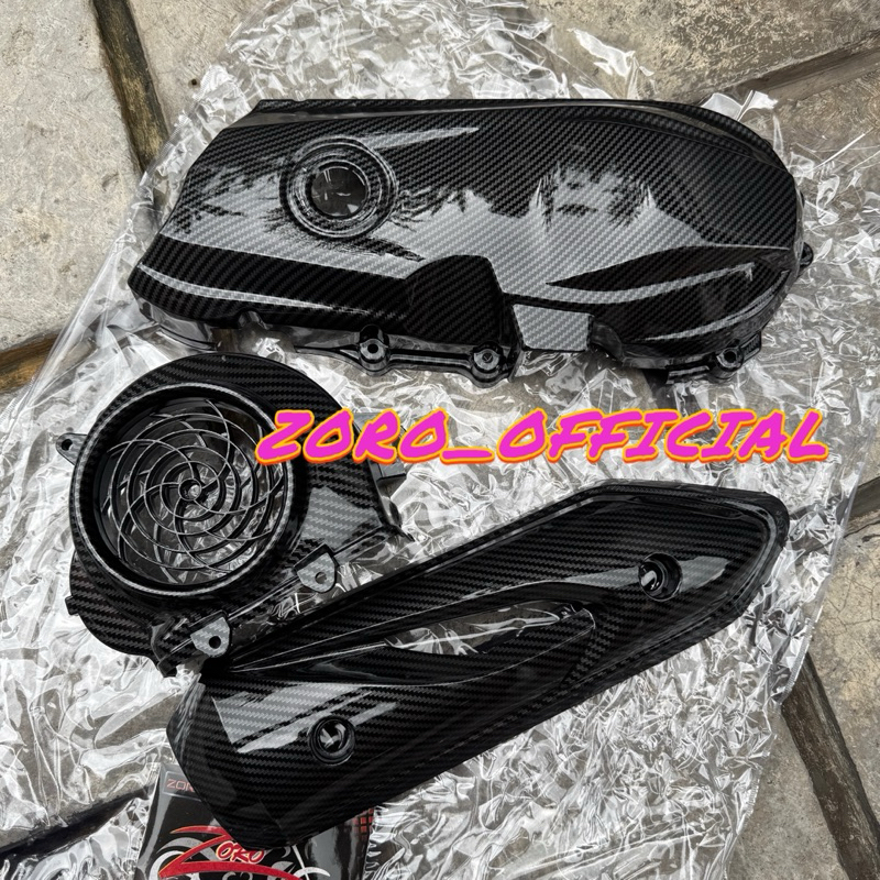 Paket Cover Carbon Tutup Cvt + Tutup Kipas + Tutup Knalpot Beat Lama / Beat Karbu 2008-20012 Carbon 