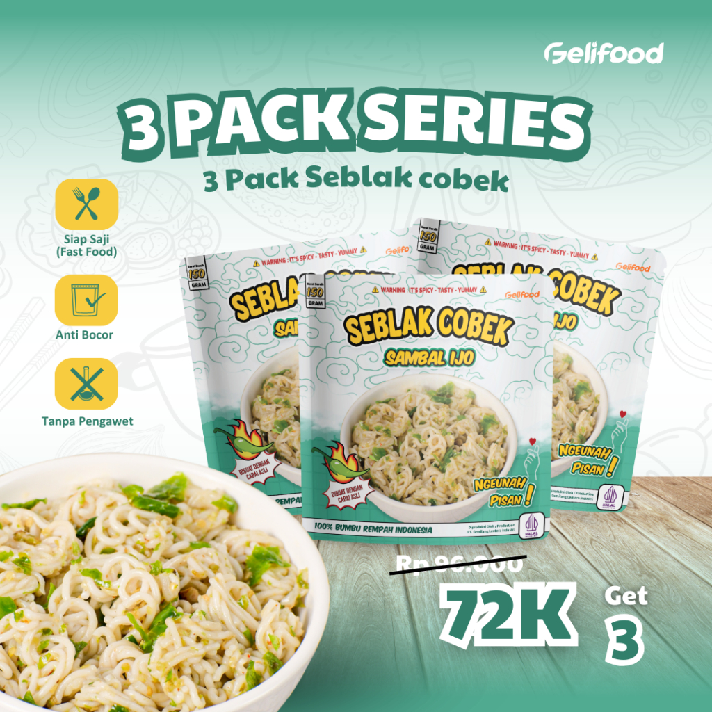 

Gelifood - Paket 3 Pcs Seblak Cobek Cocol Pedas Seblak Instan Kerupuk Mawar Sambel Ijo 150gr / Kemasan