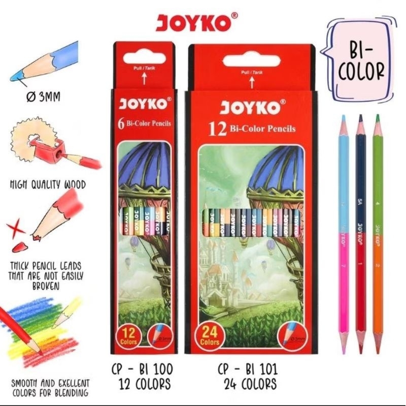 

Joyko Bi-Color Pencils 24 Warna joyko color Pensil CP-Bi100 joyko color pensil CP-Bi101 joyko bi color 6 pensil warna joyko 24 warna