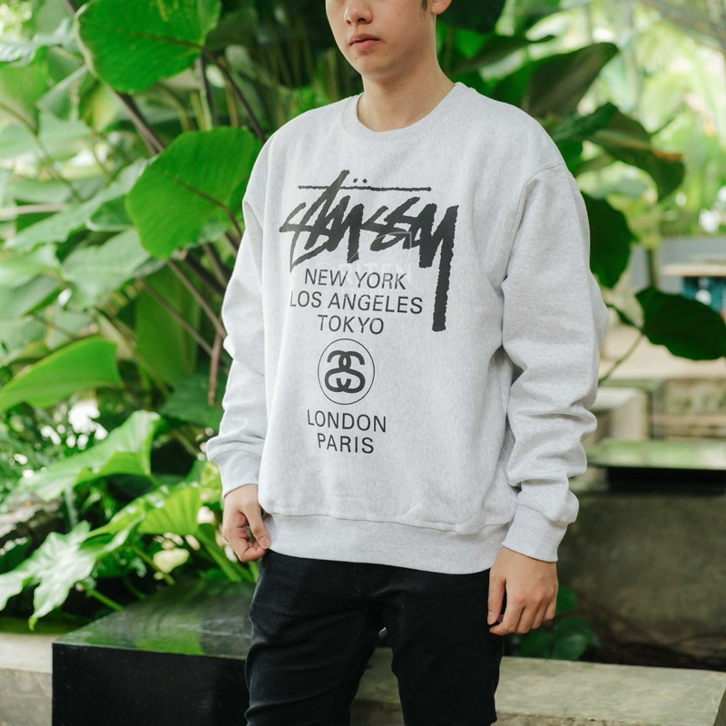 Stussy World Tour Sweater Ash Heather Original