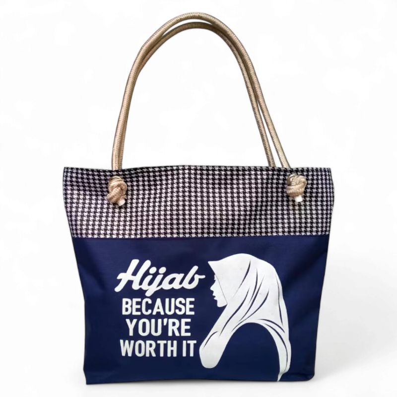 Tas Wanita Tote Bag Terbaru Tas Ibu Motif Hijab Muslimah Tas Pengajian Canvas Premium