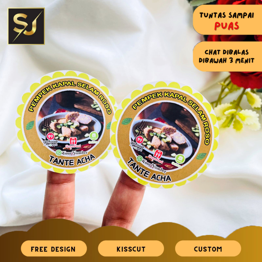 

Stiker Murah Bandung SJY Print Sticker Label UMKM Kemasan Makanan Pempek Tekwan Chromo Bulat Custom