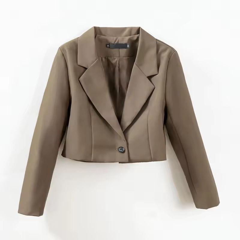 Jas Blazer Crop Top Wanita Satu Kancing High Twist