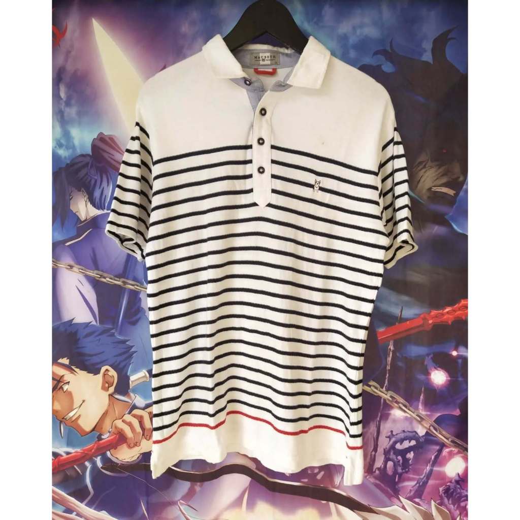 Macbeth Jeans Company Stripes White Polo Tee Kaos Tshirt Original Second Merch Japan Korea Brand Vin