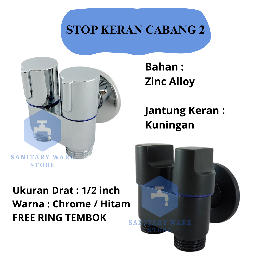 Stop Kran Double Stop Keran Cabang Air 1/2 inch