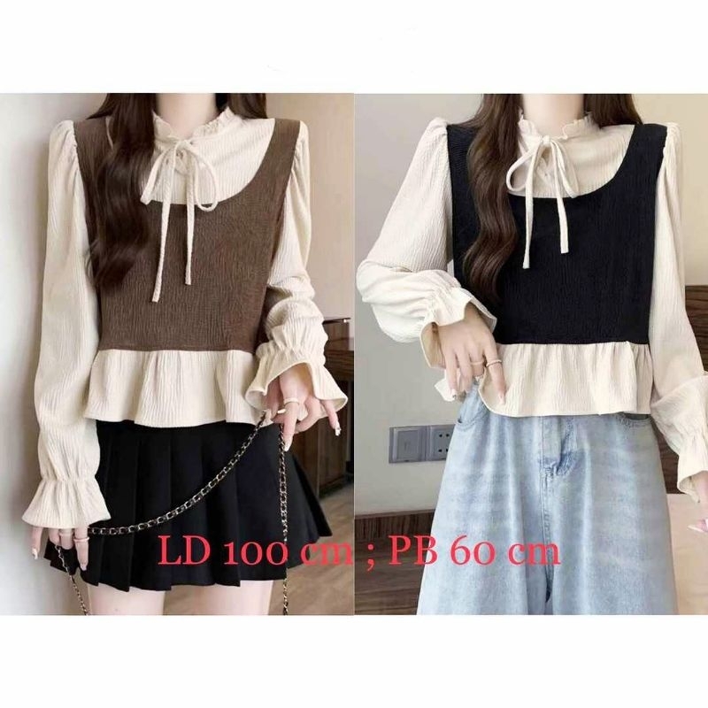 Blouse import lengan panjang Blouse tali pita