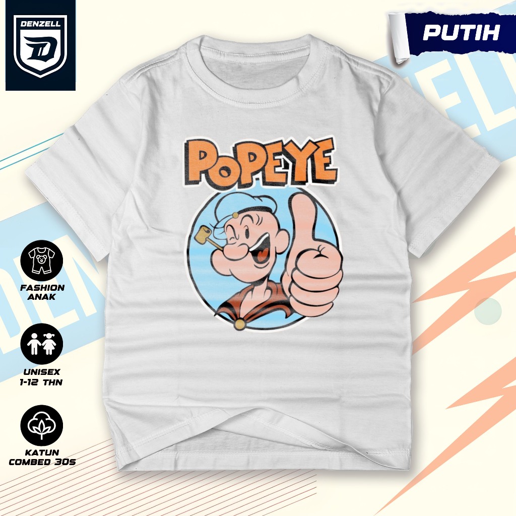 DENZELL KIDS Baju Kaos Distro Anak Laki-laki Perempuan Catoon Combed 30s 1-12Thn Popeye