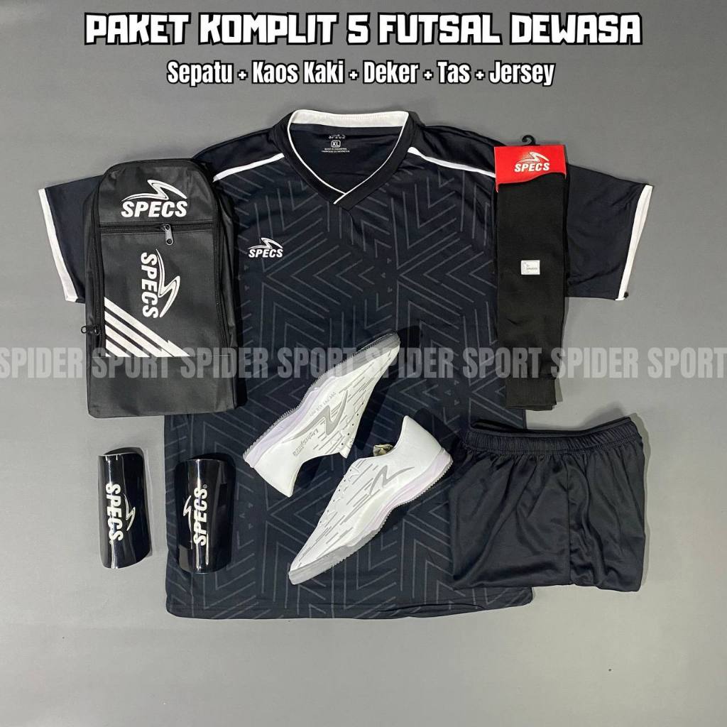 SEPATU FUTSAL DEWASA SPECS LIGHTSPEED PUTIH SILVER PAKET KOMPLIT
