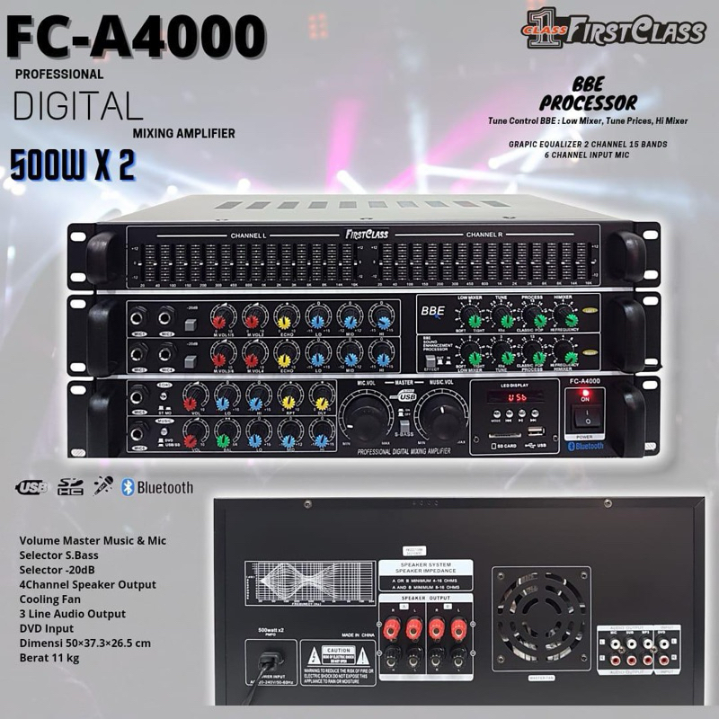 Professional Digital Mixing Amplifier Firstclass FC A4000 Bluetooth Bbe Processor