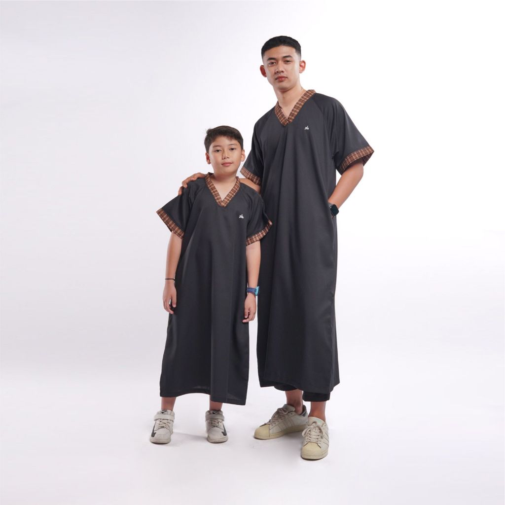 KHOIRUMMAH Jubah Marocco Couple - Baju Muslim Pria Lengan Pendek - Gamis Ayah Dan Anak Polos - White