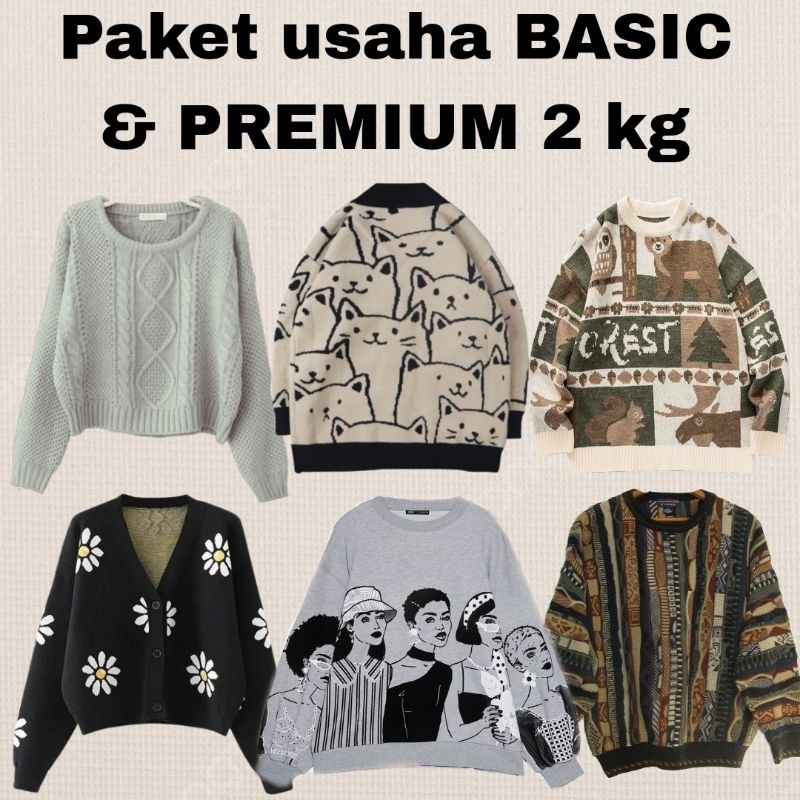PAKET USAHA harga grosir rajut dan kaos berat 2 kg, isi 6-10 pcs, rajut premium, rajut basic, paket 