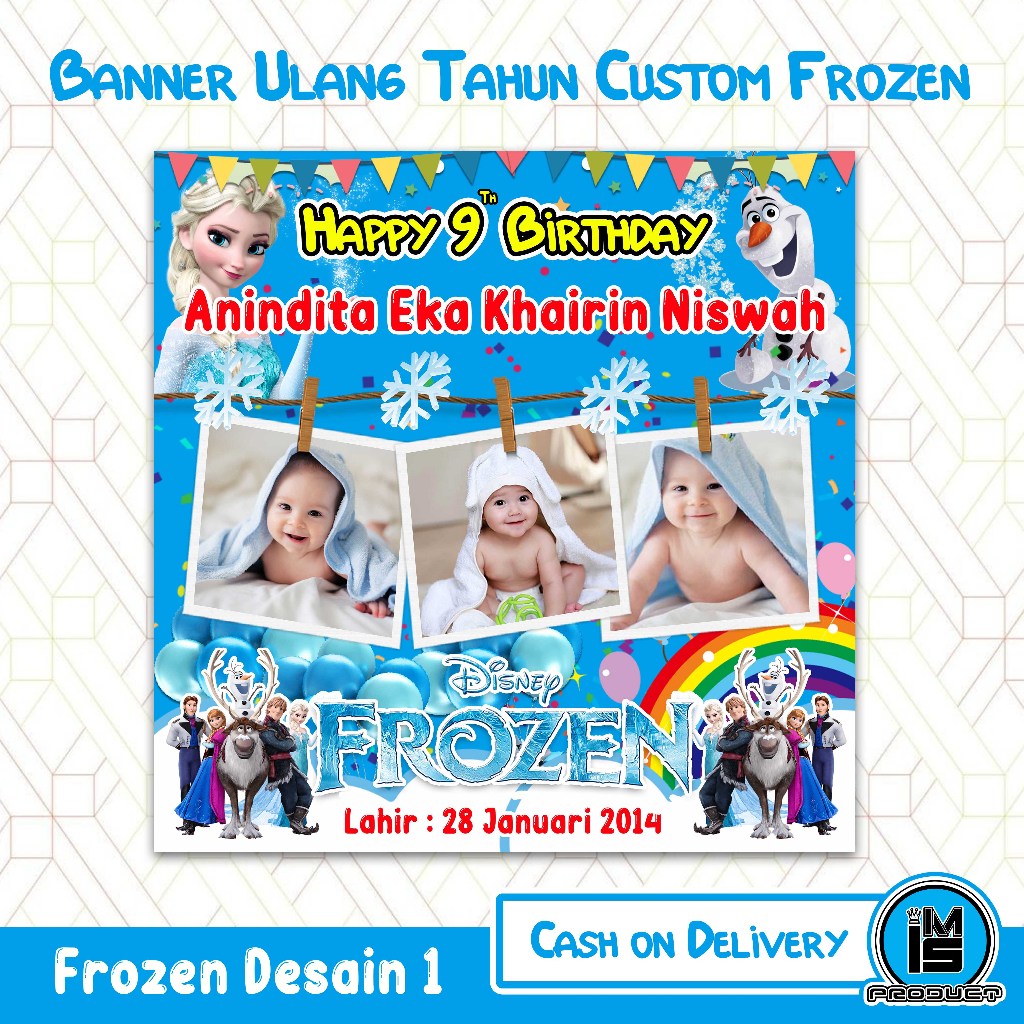 spanduk banner ulang tahun frozen custom foto