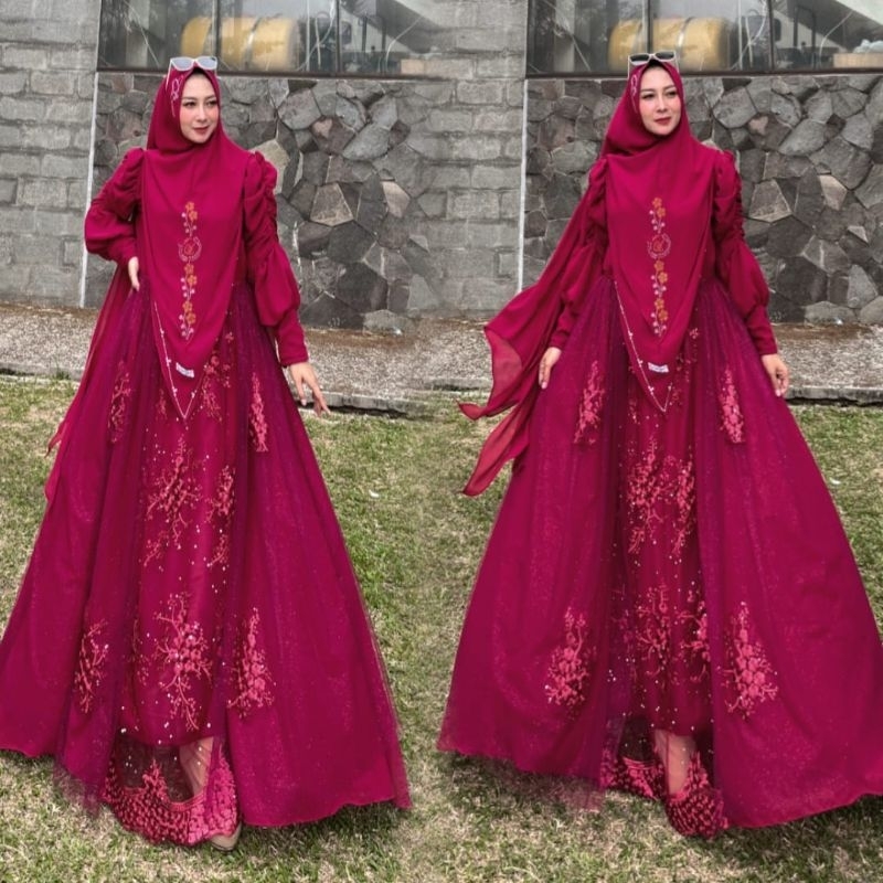 Karinna Tyara Series LD100-120 Busui Gamis Brukat Gamis Syar'i Gamis Tulle Mutiara Best Seller Terla