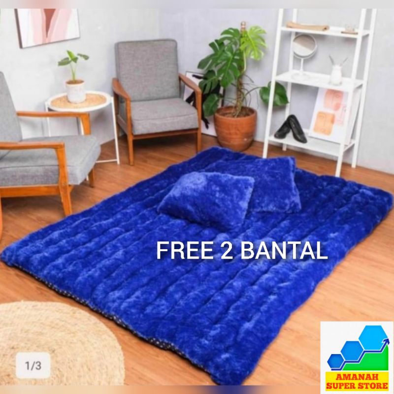 KASUR BULU RASFUR KARPET BULU TEBAL FREE 2 BANTAL