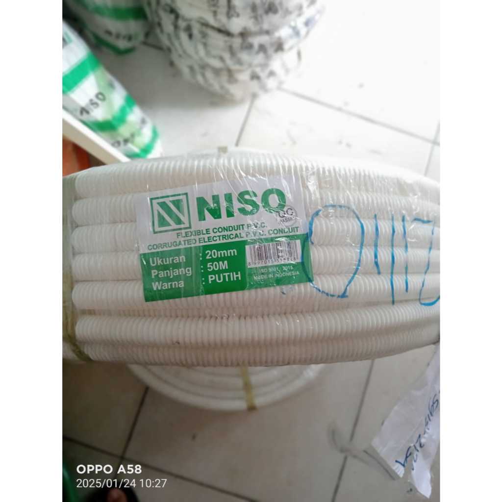 KABEL  FLEXIBLE / PIPA FLEXIBLE / FLESIBLE CONDUIT / CONDUIT ELASTIS / SELANG AC 20mm - Putih NISO P