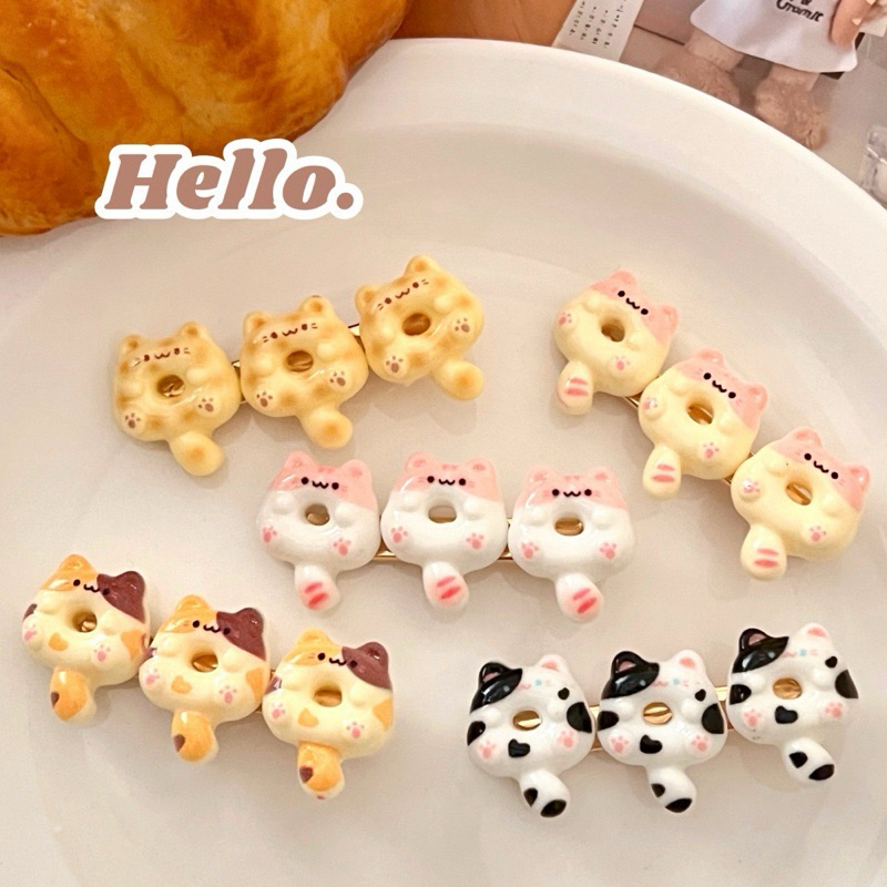 Jepitan Rambut Donuts Cat Hairpin Motif Lucu -MY