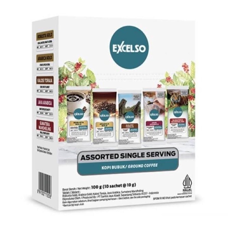 

Excelso Assorted Single Serving / Kopi Bubuk isi 10 Sachet 100 Gr Box