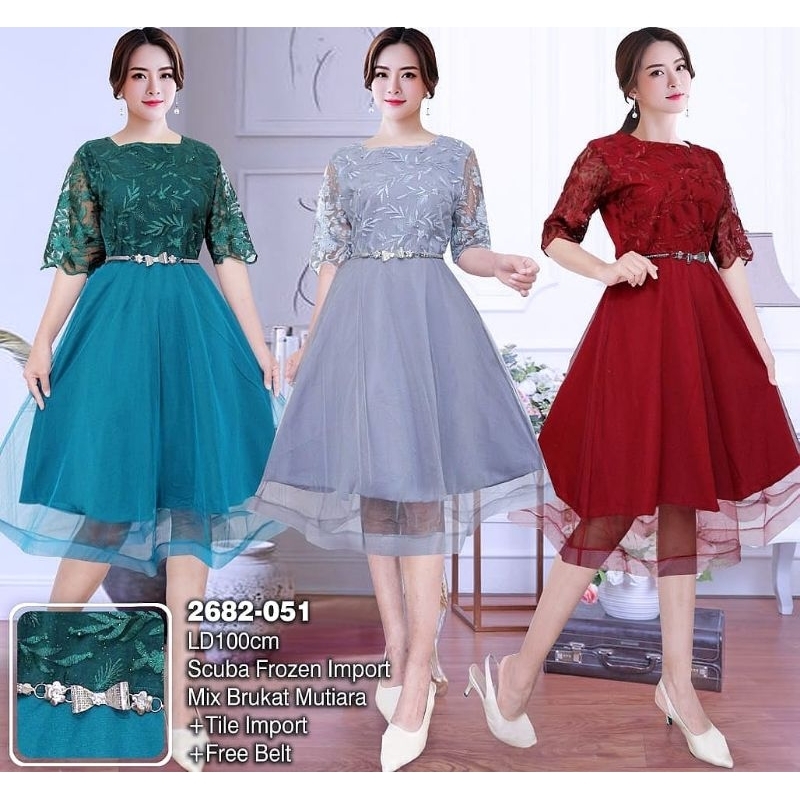 dress scuba mix brukat mutiara+tile import