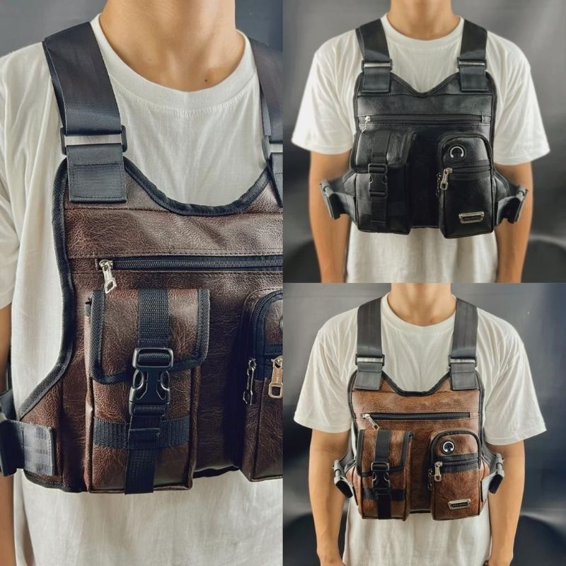 Tas dada tactical polo amstar chestbag waterproof tas rompi dada bahan kulit pu