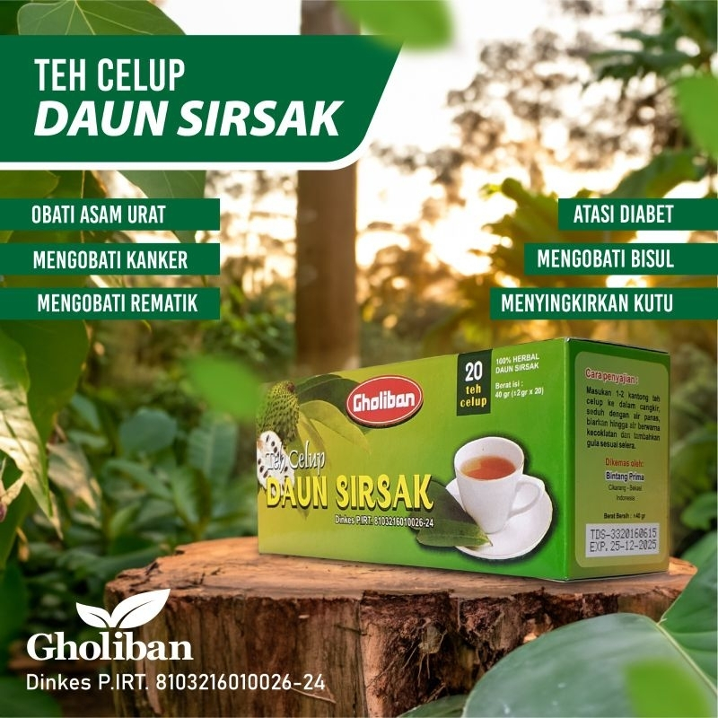 

Teh Celup Daun Sirsak Gholiban isi 20pcs untuk menurunkan kolesterol dan gula darah