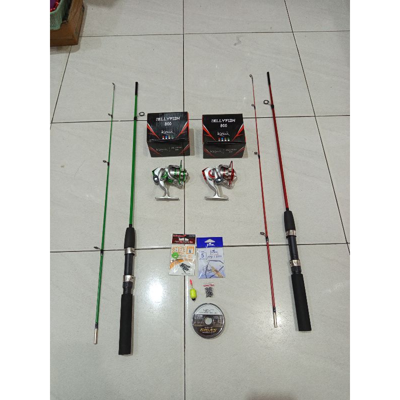 joran set udang fiber solid lentur + reel mini 500 8bb