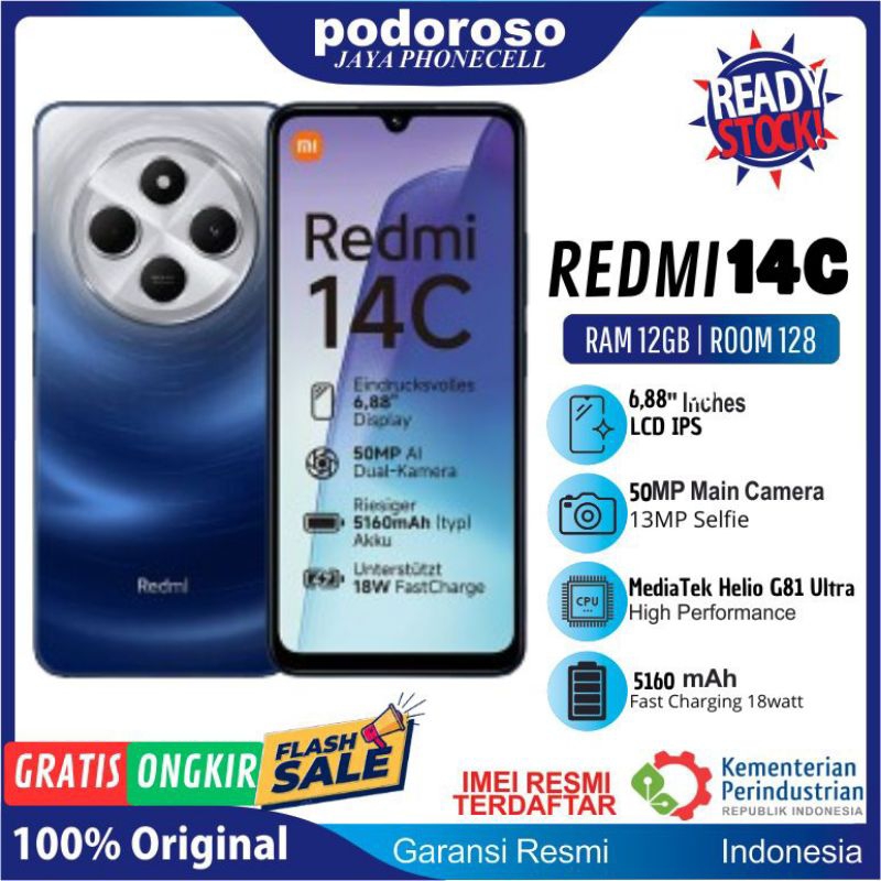 Exclusive PodorsoJayaPhonecell Redmi 14C Ponsel Ram 16GB | Room 256GB Garansi Indonesia