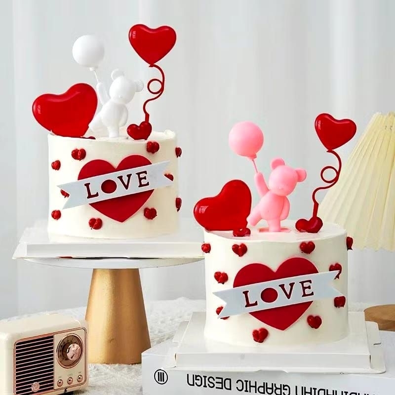 {MY} PAJANGAN KUE ULANG TAHUN BERUANG BALON GOLD / TOPPER KUE TEDDY BEAR BERUANG LOVE PAJANGAN KUE U