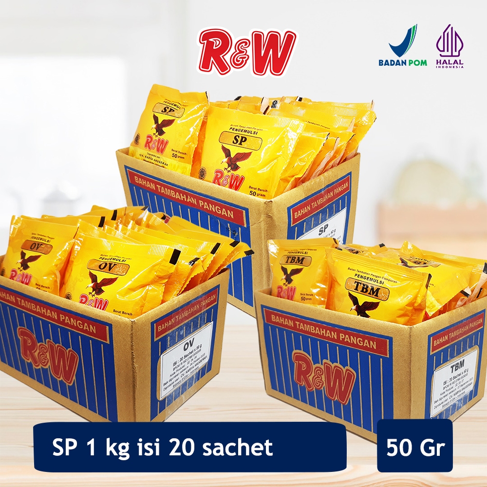 

Emulsifier SP Ovalet TBM Pelembut Pengembang Kue Roti Rajawali R&W RW 1 Kg Dus Dos 50 gr isi 20 sachet