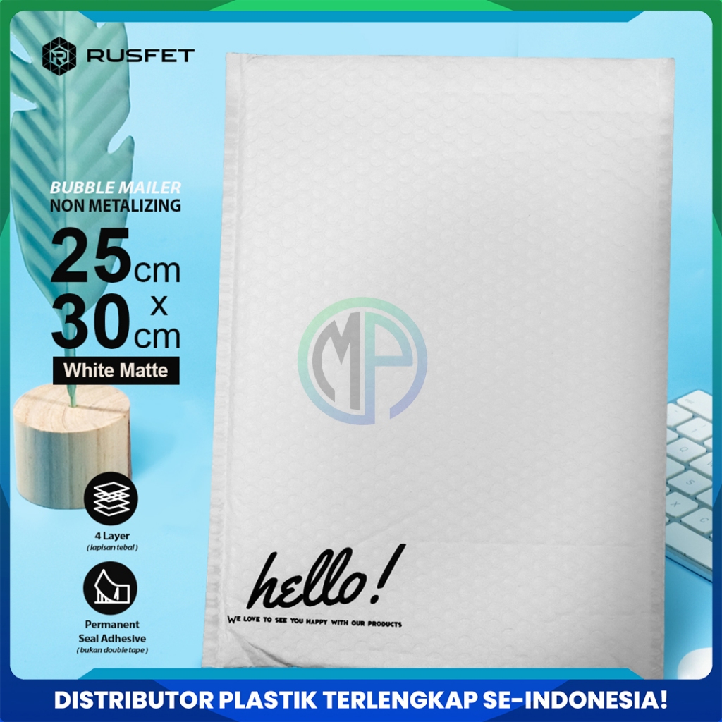 Bubble Mailer Putih 25 x 30 cm Amplop Envelope / Security Bag Mailer - Rusfet Harga Ecer Satuan