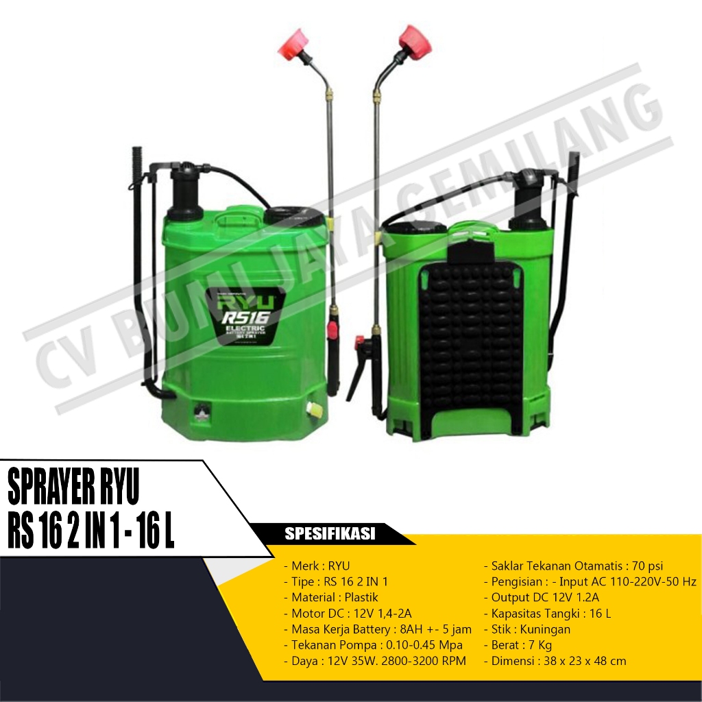 MESIN SEMPROT HAMA / SPRAYER ELECTRIC RYU RS 16 2 IN 1