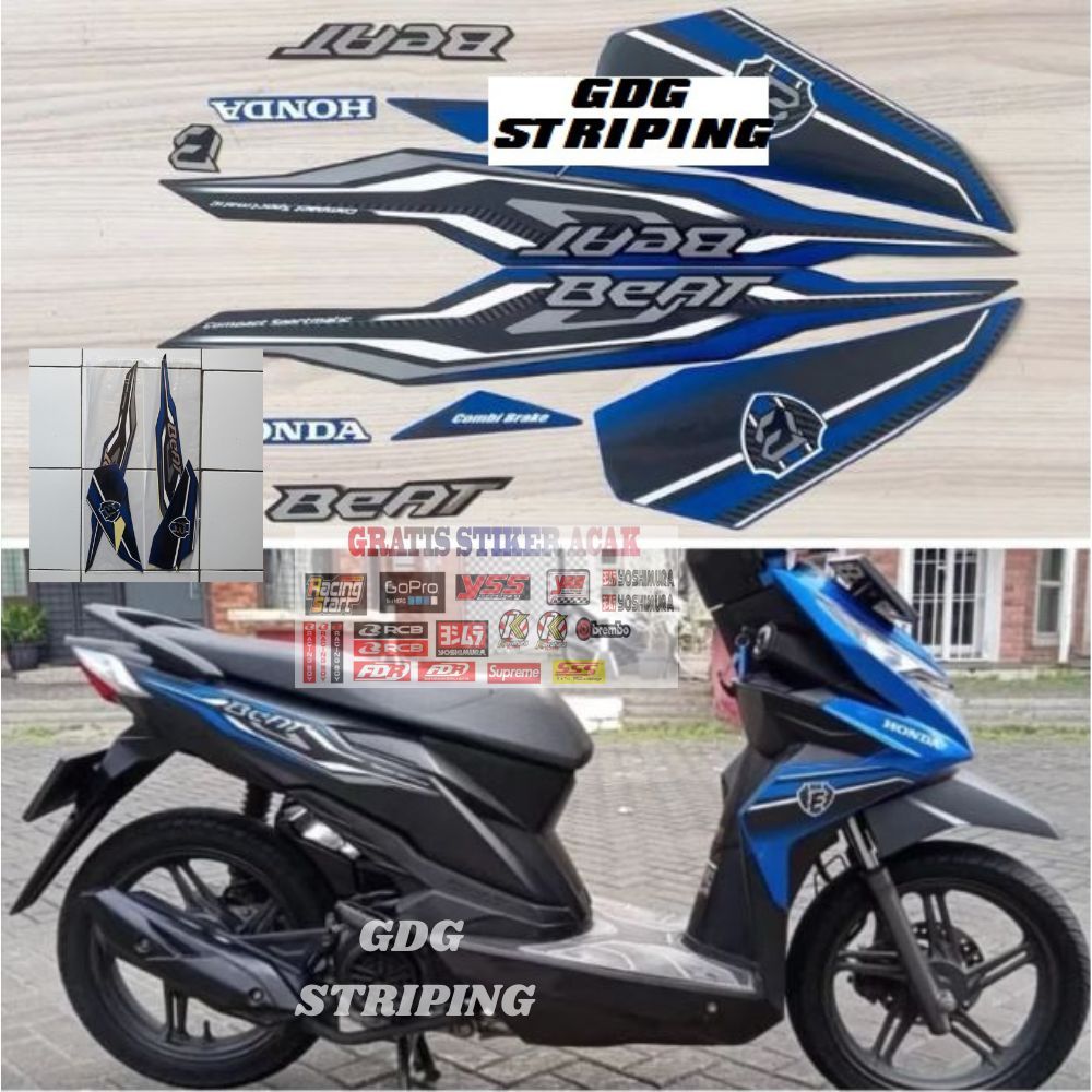 Striping Stiker Motor Honda Beat Fi Esp 2019 Biru Hitam Murah