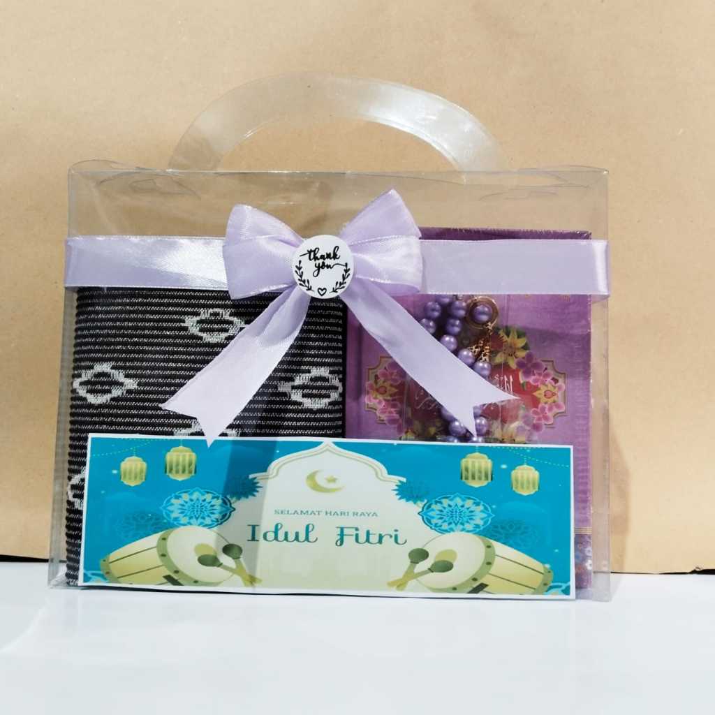 souvenir Hampers Kado Al Quran Sajadah +Tasbih Oleh Oleh Haji Umroh Kemasan Box Mika