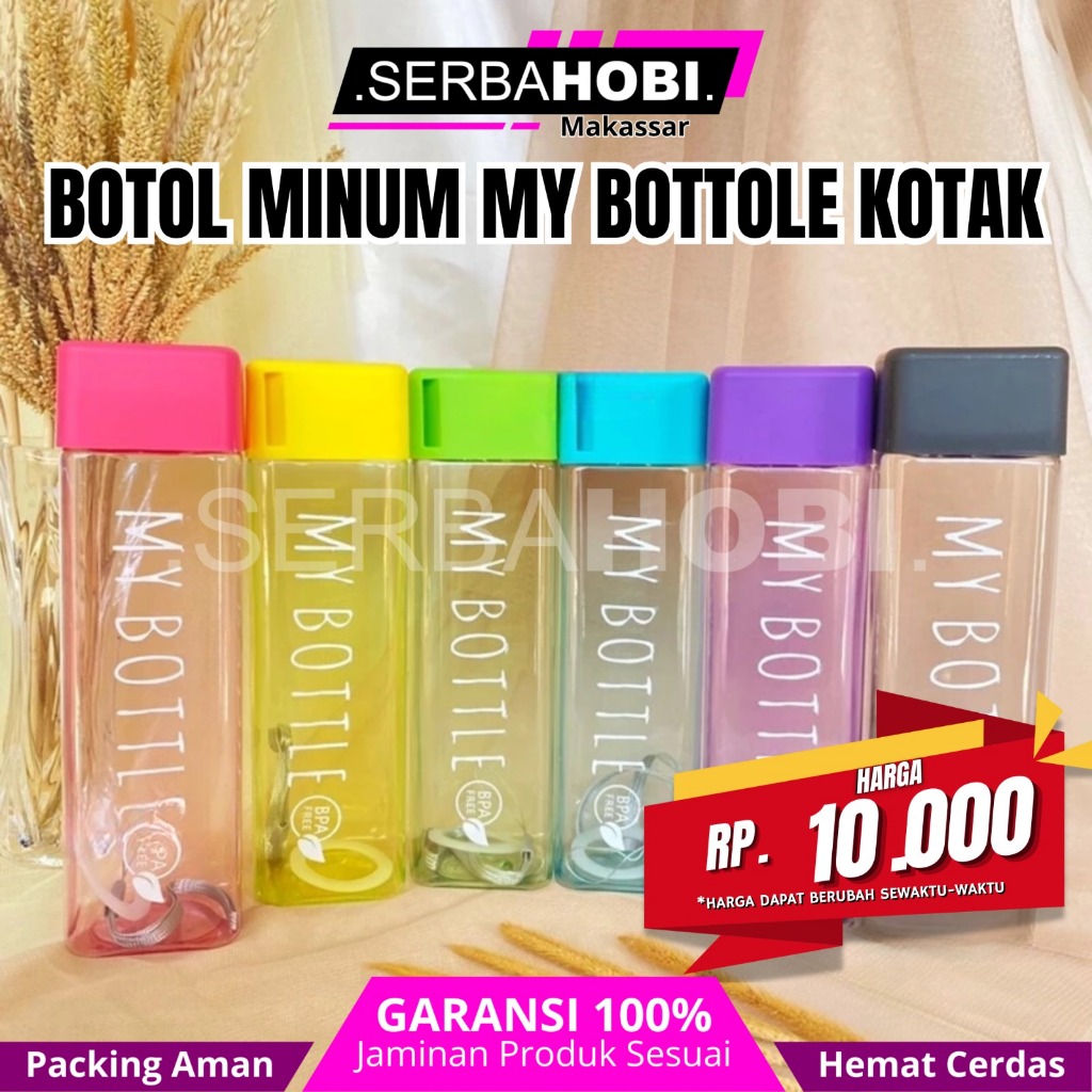 Botol Minum My Bottle Kotak Dengan Tali Gantungan / Kapasitas 500ml