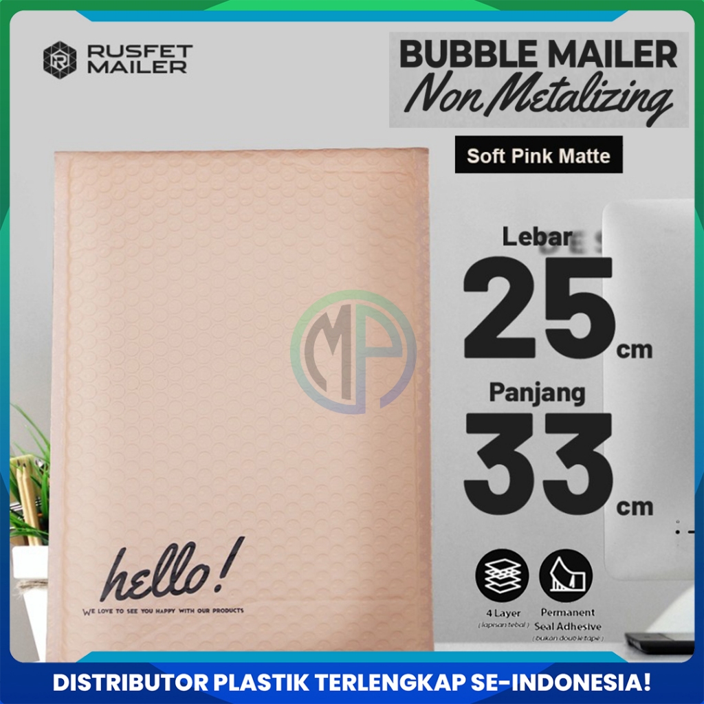 

Amplop Security Bubble Mailer Soft Pink 25cm x 33cm Premium Solid Color Merek Rusfet Harga Satuan