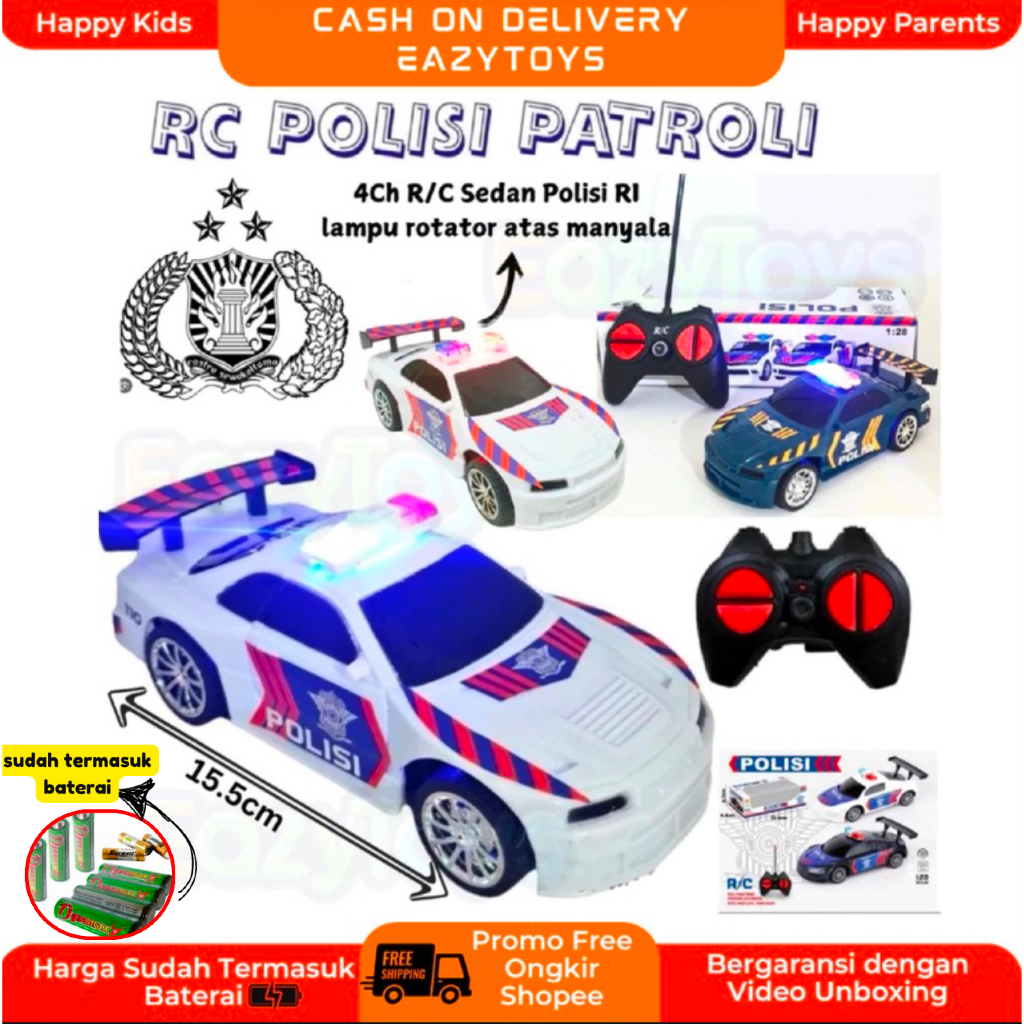 Mainan Remote Control Mobil Polisi Indonesia RC Car Police Lampu Rotator Menyala