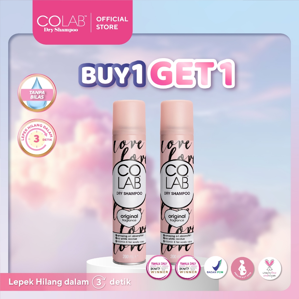 BUY 1 GET 1 COLAB Dry Shampoo Original 200ml "Dry Shampoo Tanpa Residu Putih"