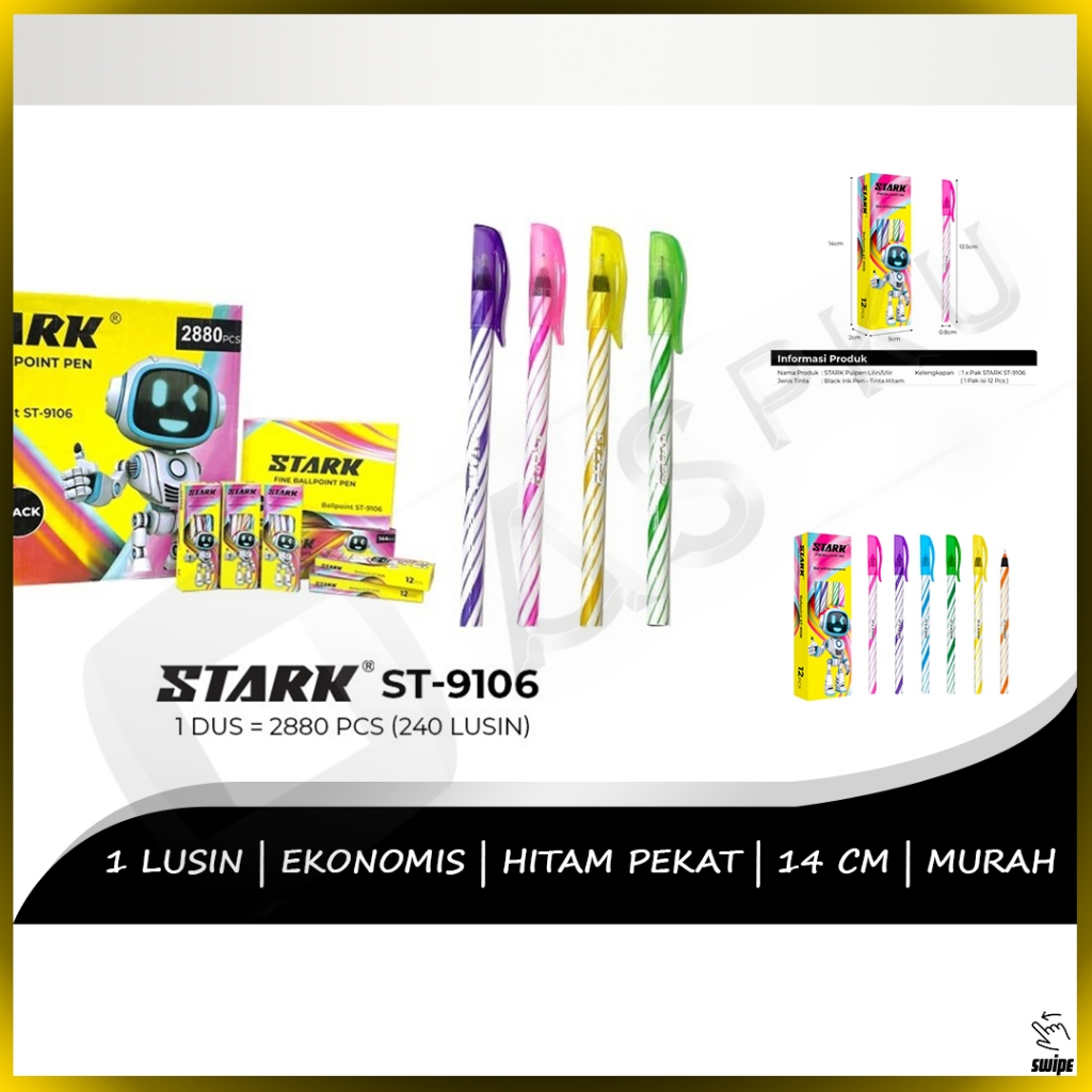 

Pena Stark 1 Lusin Hitam Pulpen Pen Bolpoin 12pcs Murah Ekonomis Kantor Sekolah