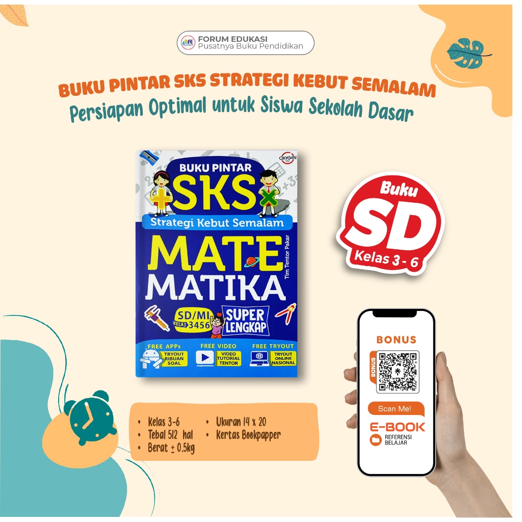 Buku  SD  SKS (Strategi Kebut Semalam) MATEMATIKA SD/MI KELAS  3, 4, 5, 6 SD
