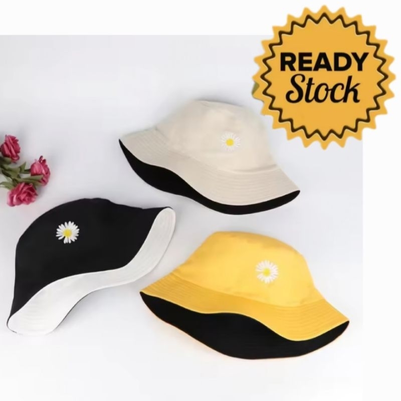 Topi Bucket Hat Bolak-balik Logo Bunga