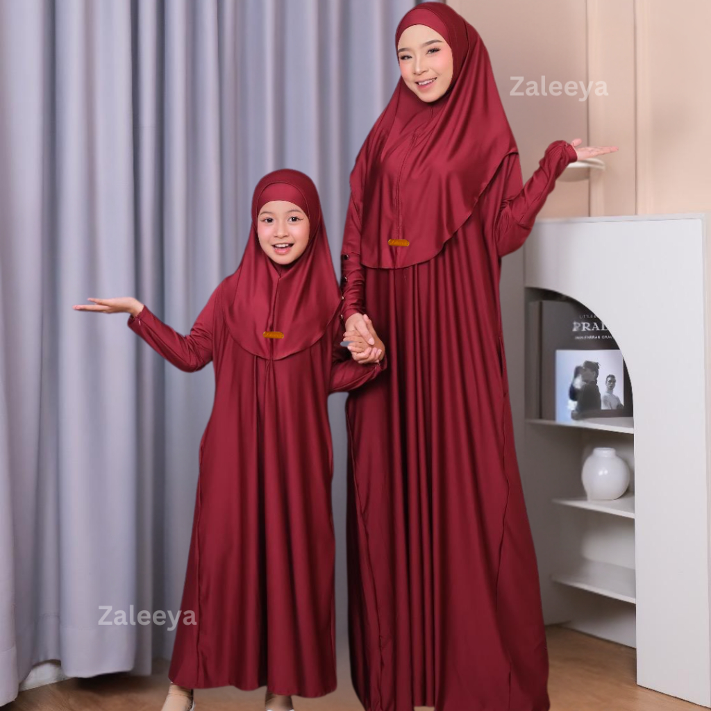 BESTPROMO Gamis Couple Ibu Anak Perempuan Set Hijab Jersey Premium Abaya Couple Ibu Anak Lebaran