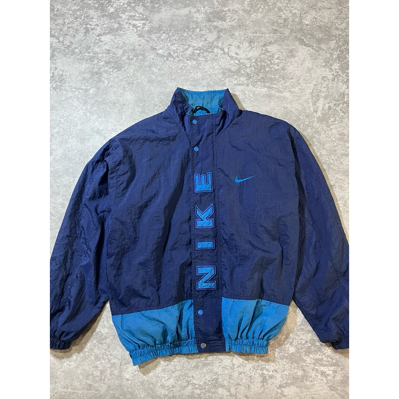 Vintage 90s Nike Windbreaker Zip Up Jacket Blue White Blue Swoosh Men's