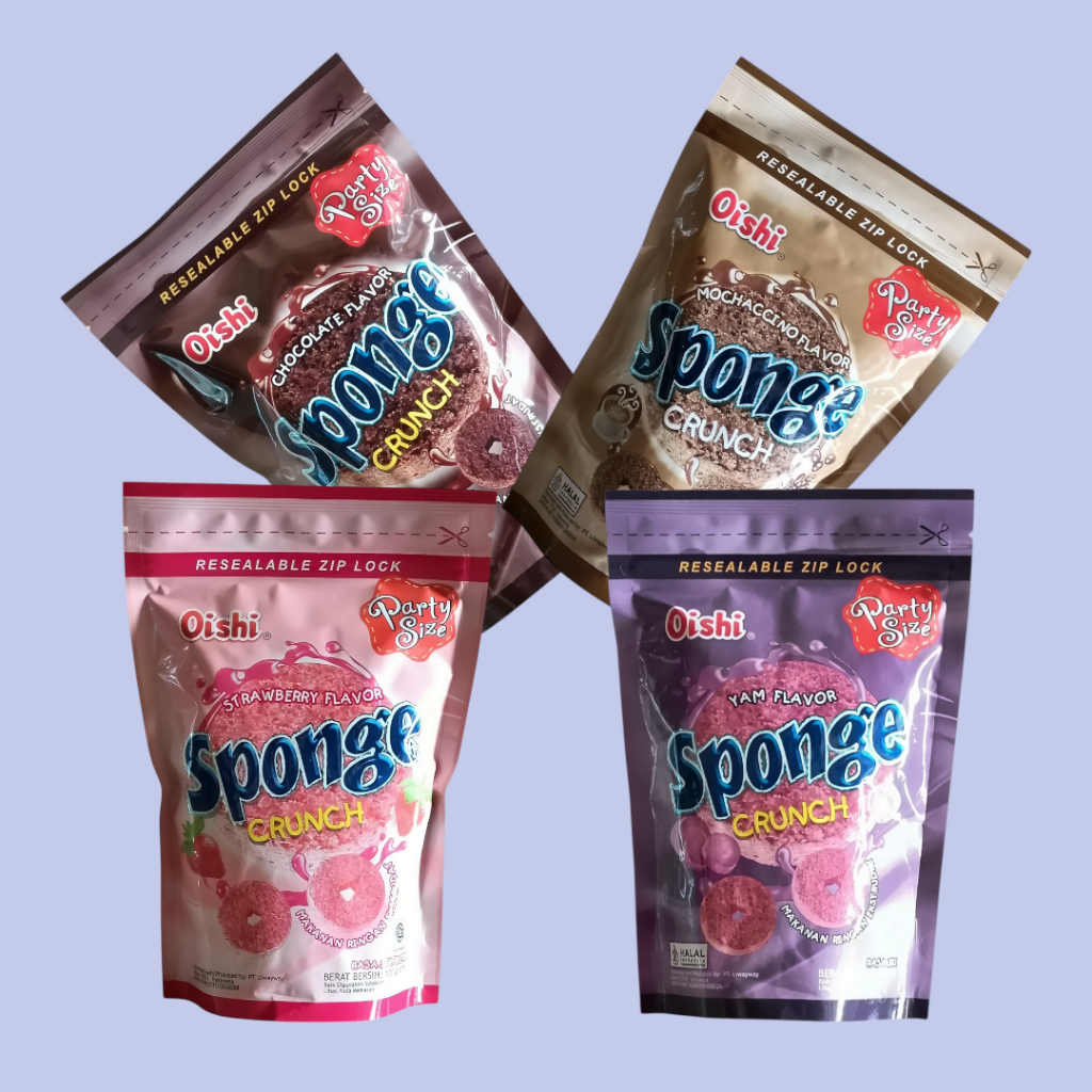 

OISHI SPONGE POUCH Strawberry, Ubi, Mocacino dan Coklat Snack 100 gr